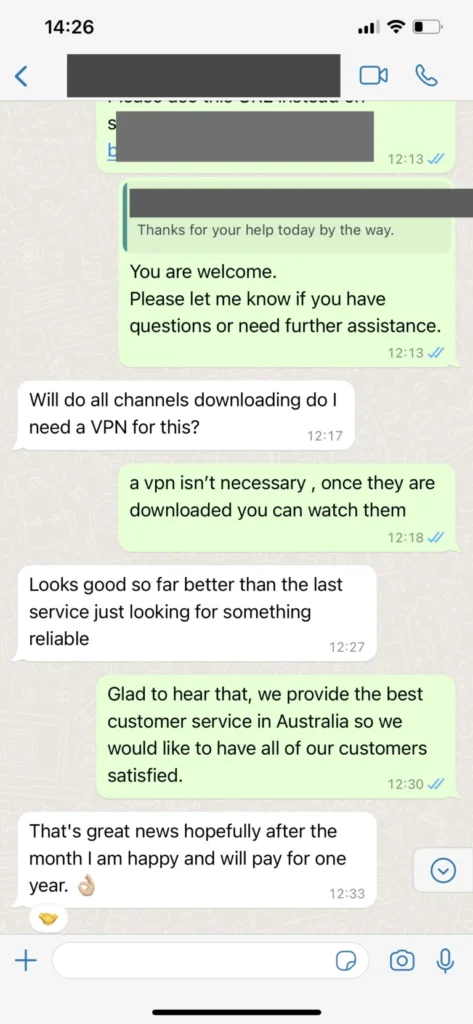 WhatsApp supportchatt och aktivering för iptv norden 3